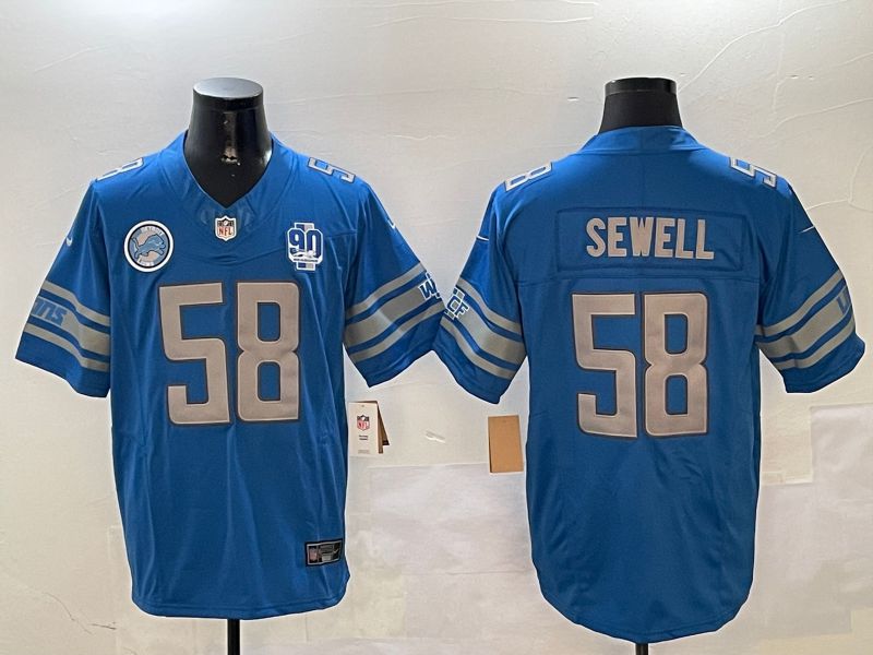 Men Detroit Lions #58 Sewell Blue three generations 2024 Nike Limited NFL Jersey style 01023